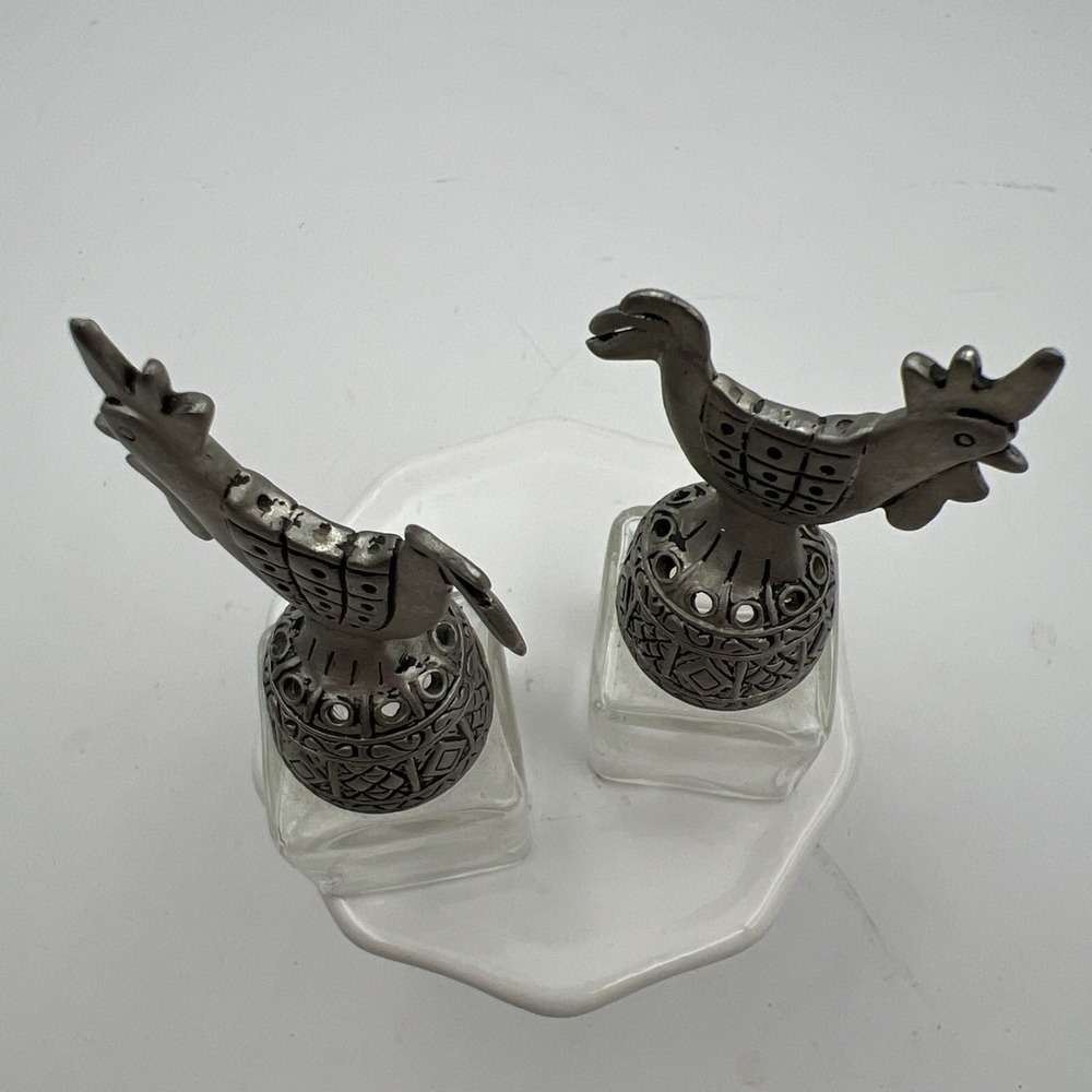 Pewter Clear Glass Rooster Salt and Pepper Shakers - Picture 5 of 7